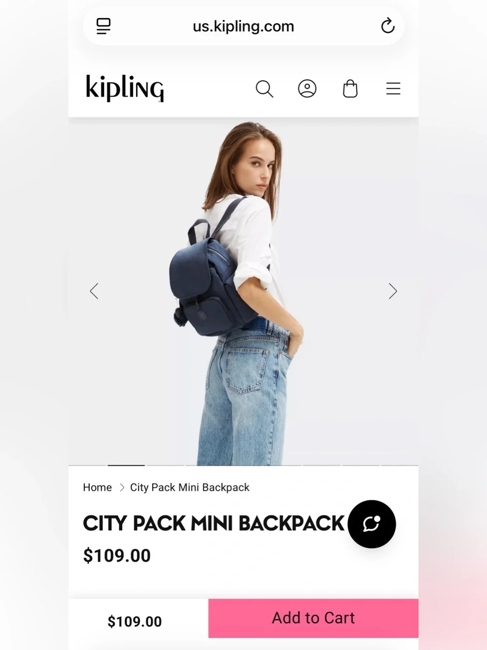 Kipling City Pack Mini Navy Backpack with Monkey Key Charm
